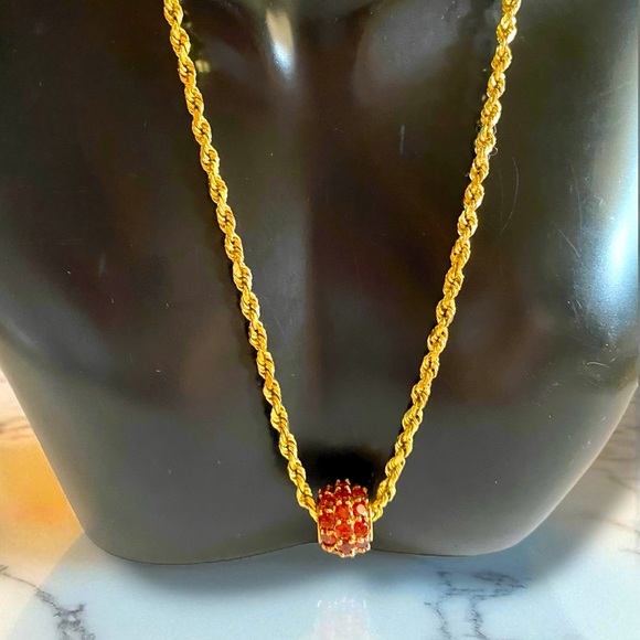 Vintage 14k Gold 4.5 CTW Garnet Ball Charm Pendant 24” Rope 3mm Chain Necklace! - Picture 6 of 16